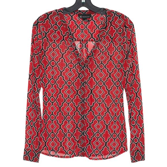 INC Top Sheer boho Retro Goth Romantic Art Deco Glam Eclectic Red Black Small - Picture 1 of 5
